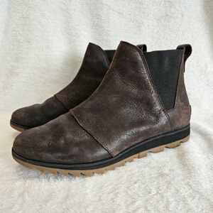 Sorel Harlow Chelsea Leather Boots Blackened Brown size 9.5 Waterproof